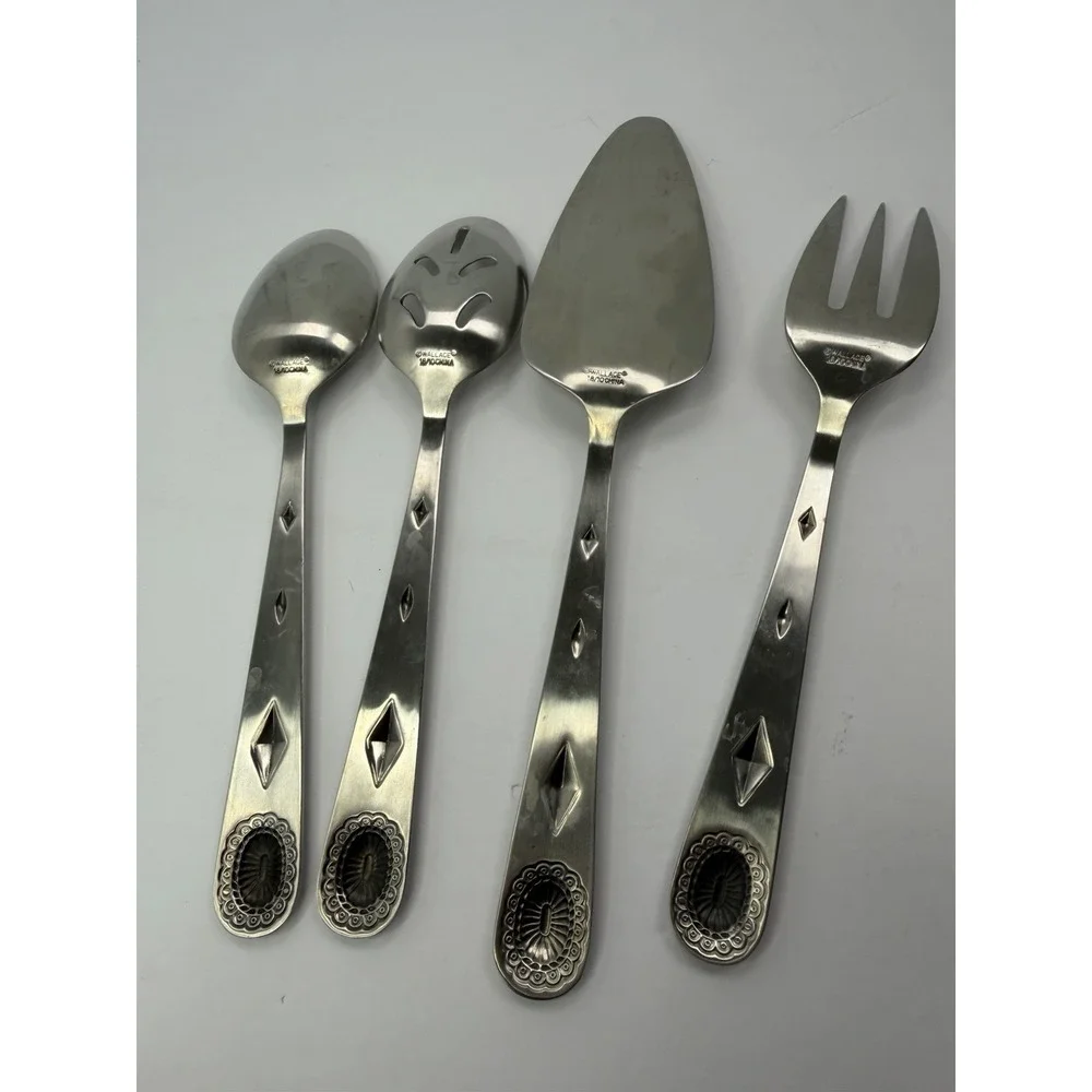 Wallace Stainless Taos Flatware 4 Serving Pieces Southwest Meat Fork Spoons